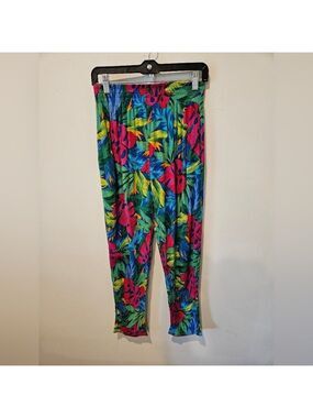 ONE RESOURCE WOMEN'S COLORFUL TROPICAL PULL-ON PANTS SIDE POCKETS SIZE MEDIUM